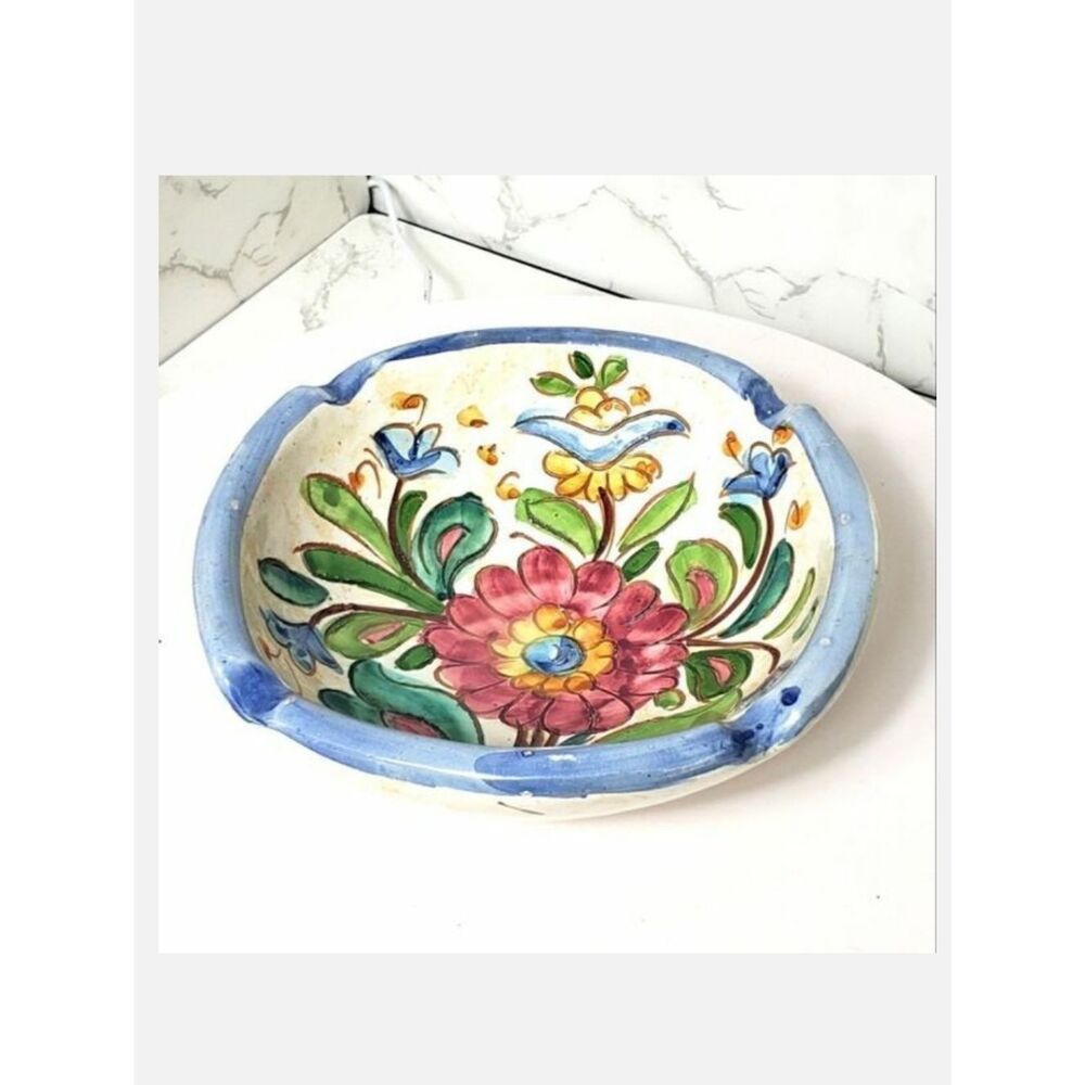 VINTAGE Majolica Italian Pottery Ashtray Bowl Folk Art Artisan
